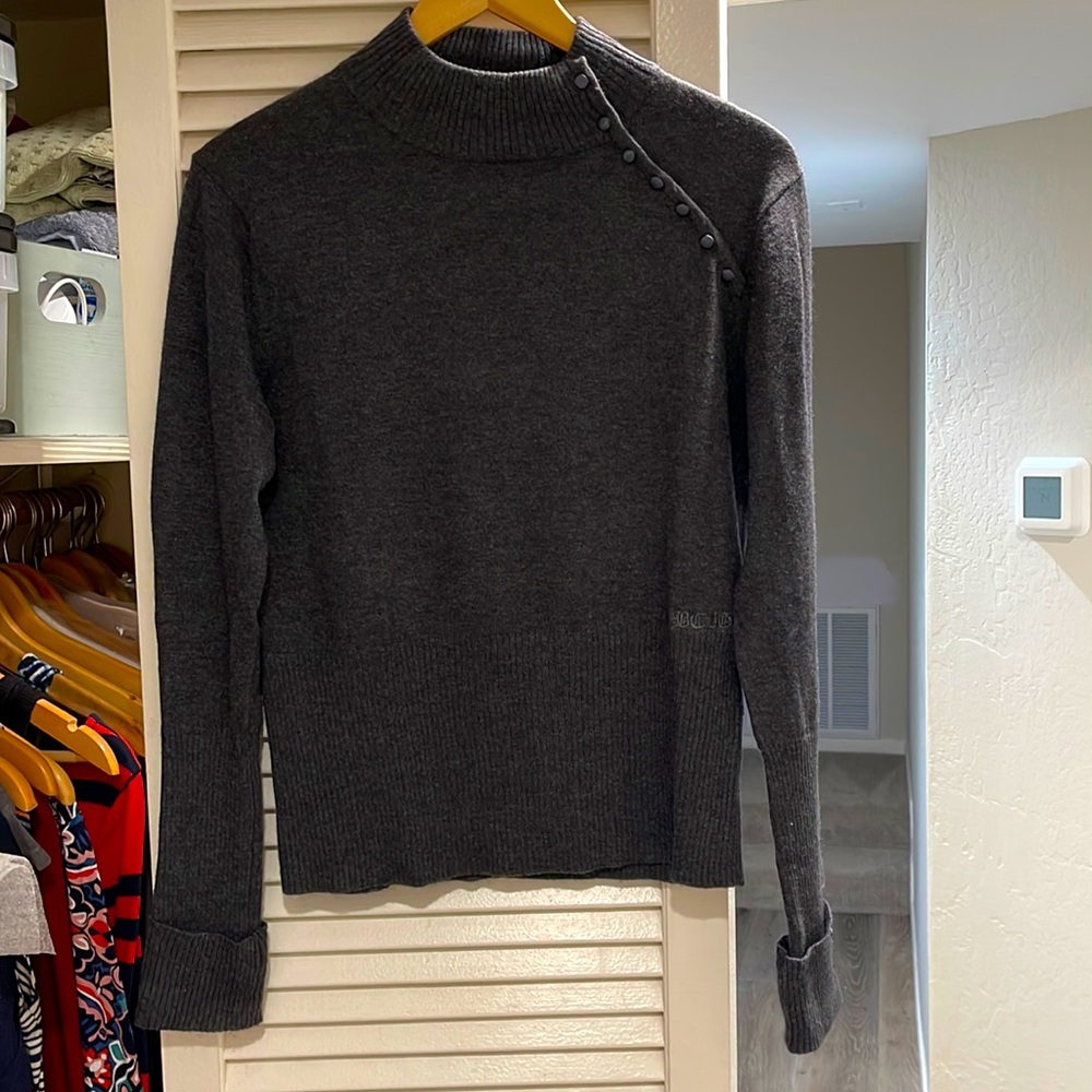 BCBG Max Azria Grey Mock Turtleneck with Button Accents